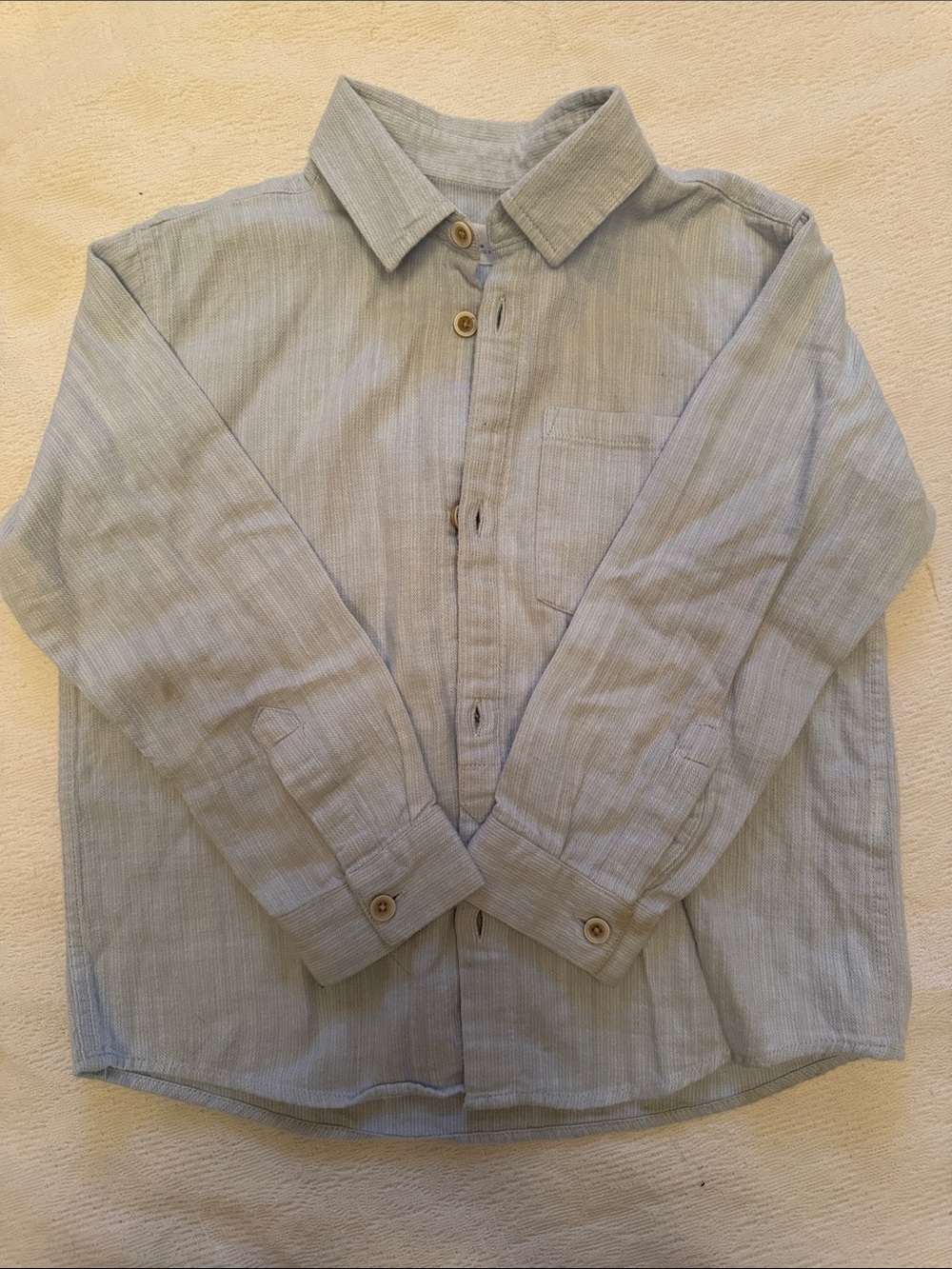 Zara Boys Cotton Long-Sleeve Button-Up Shirt in Light Blue